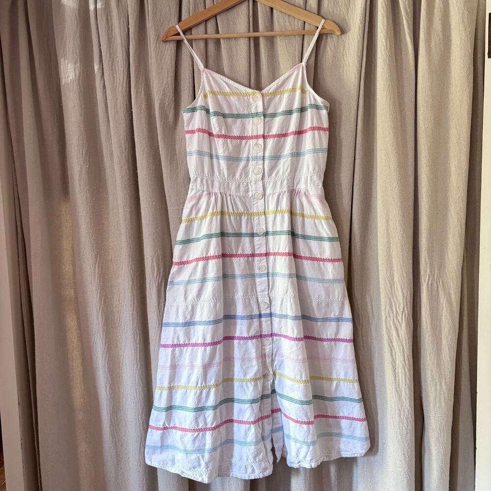 Joules Abby Multicolor Stripe Cotton Summer Midi Dress Button Front US 8